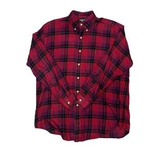 Ralph Lauren Men’s Cotton Flannel Blake Fit Oxford, Black / Red / Purple Size M